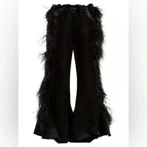 MARQUES' ALMEIDA
Feather-embellished kick-flare satin trousers size 10